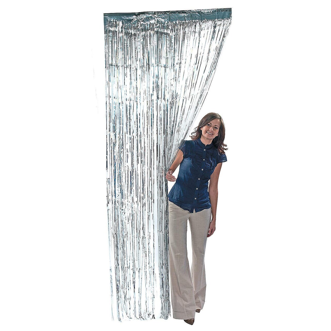 Fun Express - Silver Metallic Fringe Curtain for Party - Party Decor - Door Decor - Door Borders & Curtains - Party - 1 Piece